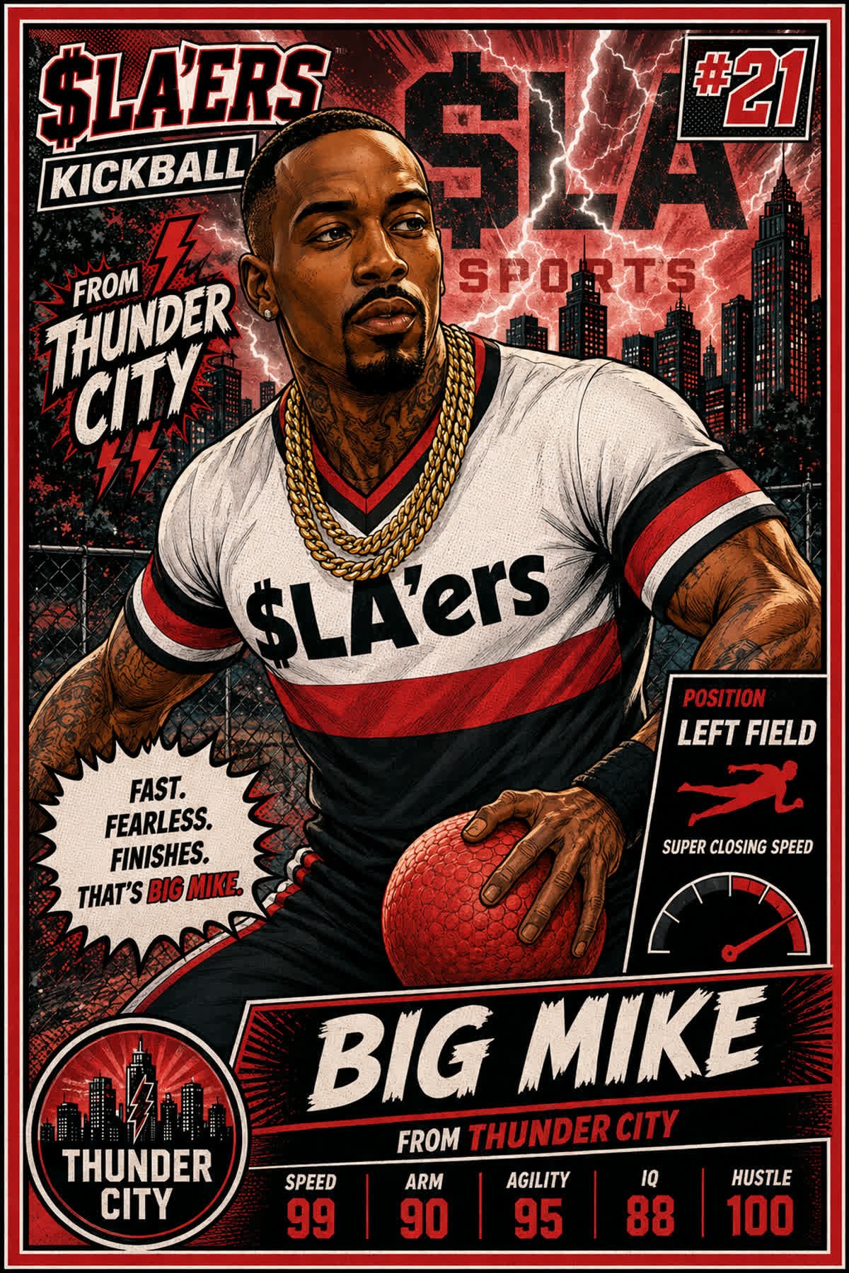 Illustrated sports profile for Big Mike